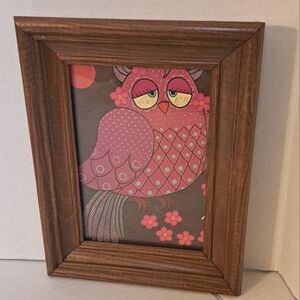 Vintage Owl Picture With Wooden Frame